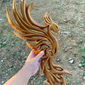 Rustic Wooden Phoenix Wall Art, Handcrafted Wood Wall Decor for Office, Phoenix Wood Wall Hanging, Wooden Phoenix Wall Sculpture, Nature