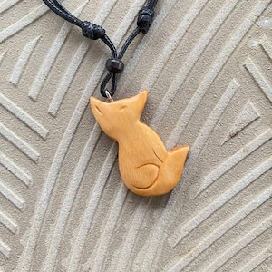 Hand Carved Wooden Fox Necklace, Spirit Animal Jewelry, Rustic Fox Pendant for Men & Women, Woodland Charm, Handmade Totem Gift
