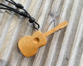Hand Carved Wood Guitar Necklace: Music Lover Gift