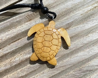 Hand Carved Wood Turtle Necklace : Wood Pendant