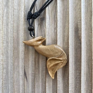 Fox Necklace Carved Wooden Pendant, Handmade Fox Wooden Necklace For Women and For Men, Fox Necklace Charms, Fox Wood Necklace Pendant