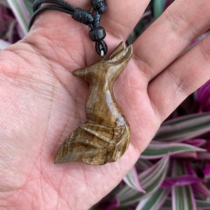 Hand Carved Fox Necklace, Wooden Fox Pendant for Men and Women, Handmade Animal Charm Jewelry, Rustic Wood Totem Necklace Gift, Fox Necklace