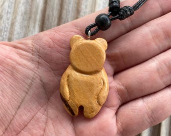 Hand Carved Wood Bear Necklace: Animal Totem Jewelry, Wooden Anniversary Gift