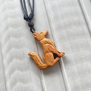 Handmade Fox Necklace Wooden Pendant, Hand Carved Fox Jewelry for Women & Men, Unique Nature Inspired Fox Charm, Rustic Wood Fox Necklace