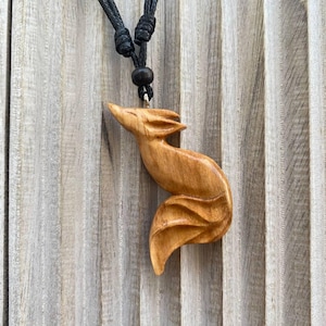 Fox Necklace Carved Wooden Pendant, Handmade Fox Wooden Necklace For Women and For Men, Fox Necklace Charms, Fox Wood Necklace Pendant