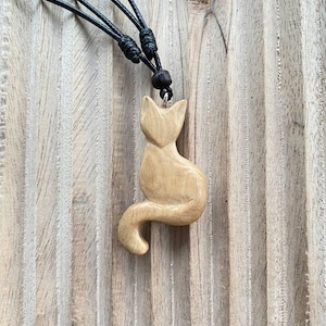 Cat Necklace Carved Wooden Pendant, Handmade Wooden Cat Necklace For Women and For Men, Cat Necklace Charms, Cat Wood Necklace Pendant