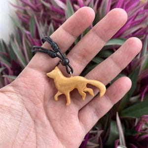 Hand Carved Fox Necklace, Wooden Fox Pendant for Men and Women, Animal Jewelry Gift, Rustic Woodland Necklace, Handmade Fox Charm, Fox Neck