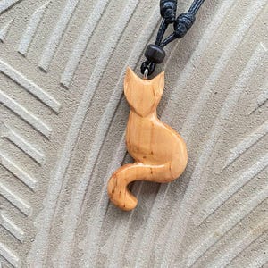Cat Necklace Carved Wooden Pendant, Handmade Wooden Cat Necklace For Women and For Men, Cat Necklace Charms, Cat Wood Necklace Pendant