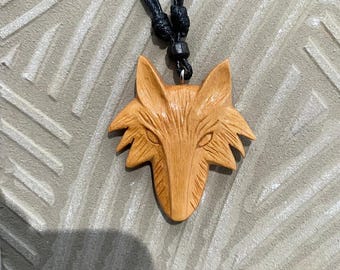 Hand Carved Wood Wolf Necklace: Rustic Animal Pendant