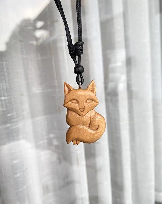 Hand Carved Wood Fox Necklace: Spirit Animal Pendant