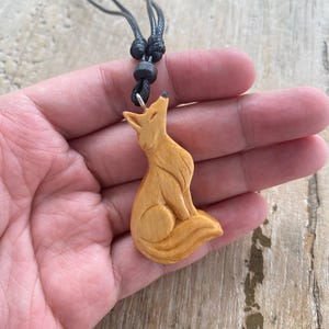 Fox Necklace Carved Wooden Pendant, Handmade Fox Wooden Necklace For Women and For Men, Fox Necklace Charms, Fox Wood Necklace Pendant
