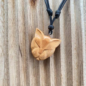 Hand Carved Wooden Cat Necklace, Handmade Cat Pendant for Women and Men, Cute Cat Charm Necklace, Wood Animal Jewelry Gift, Rustic Cat Charm