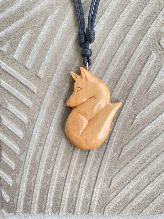 Wooden Fox Mens Fox Necklace Fox Necklace Carved Wooden Pendant, Handmade  Fox Wooden Necklace