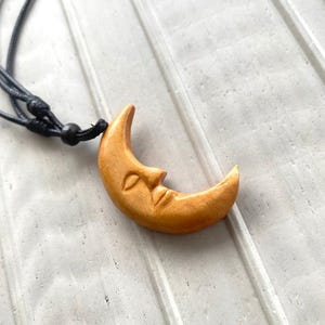 Moon Necklace Wooden Pendant, Hand Carved Moon Jewelry, Handmade Wood Necklace for Women & Men, Crescent Moon Charm Necklace, Boho Necklace
