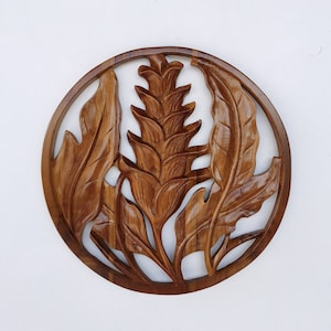 Handmade Teak Wood Flower Wall Art : 3D Carved Floral Decor