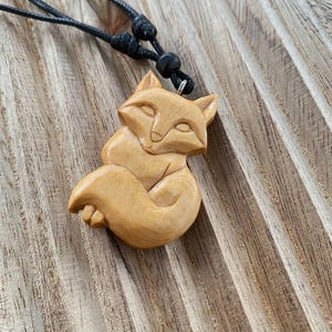 Hand Carved Fox Necklace, Wooden Animal Spirit Pendant, Handmade Fox Jewelry for Men and Women, Rustic Wood Fox Charm, Forest Totem Gift