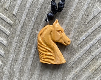 Hand Carved Wood Horse Necklace : Equestrian Jewelry Gift