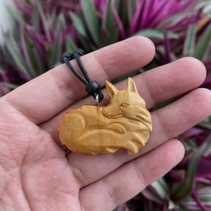 Hand Carved Fox Necklace, Wooden Fox Pendant for Men and Women, Rustic Animal Jewelry, Handmade Wood Necklace, Fox Totem Charm Gift, Fox