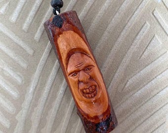 Handmade Wood Spirit Necklace: Carved Wood Pendant