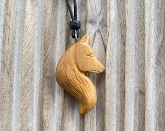 Hand Carved Wood Wolf Necklace, Rustic Animal Pendant