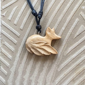 Hand Carved Wooden Fox Necklace, Fox Pendant for Men and Women, Rustic Animal Jewelry, Woodland Fox Charm, Nature Inspired Wood Necklace