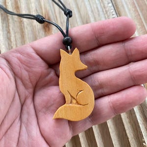 Hand Carved Fox Necklace, Wooden Fox Pendant for Men and Women, Fox Spirit Animal Jewelry, Rustic Woodland Necklace, Handmade Fox Charm Gift