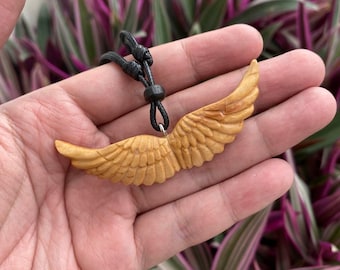 Handmade Wood Angel Wing Pendant Necklace