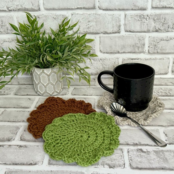 Knit Mug Rugs, Set of 3 Mug Rugs, Crocheted Mug Coasters, Coffee Coasters, Earthy Mug Rugs, Modern Coffee Coasters, Mother's Day Gift MR02