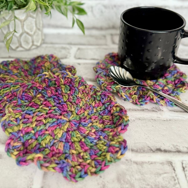 Knit Mug Rugs, Set of 3 Mug Rugs, Crocheted Mug Coasters, Coffee Coasters, Easter Mug Rugs, Modern Coffee Coasters, Mother's Day Gift