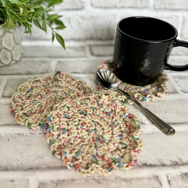 Knit Mug Rugs, Set of 3 Mug Rugs, Crocheted Mug Coasters, Coffee Coasters, Earthy Mug Rugs, Modern Coffee Coasters, Mother's Day Gift