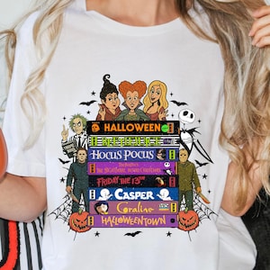 VHS Stack Halloween Shirt, Retro Spooky Movie Tee Hocus Pocus Coraline Beetlejuice Fans shirt, halloween movie sweatshirt
