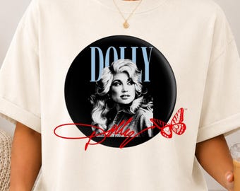 Dolly Parton Tribute Shirt, Black & White Portrait, Red Butterfly Design, Comfort Colors Tee