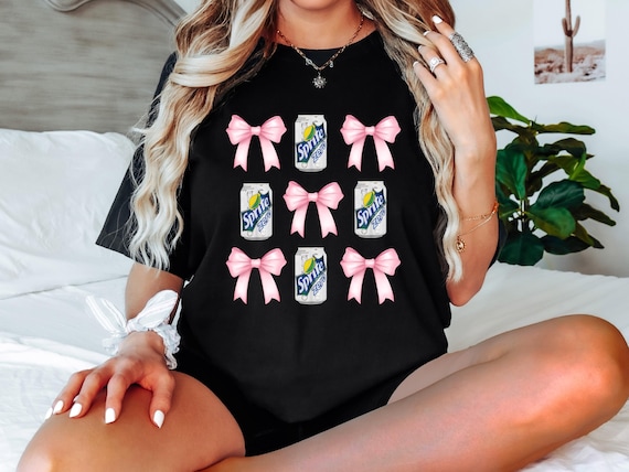Sprite Zero Shirt, Pink Bow Coquette Tee - Soda Logo Graphic, Ring-Spun Cotton Blend | Sizes XS-XXL