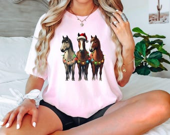 Horse Sweatshirt, Western Christmas Design, Funny Holiday Apparel - Equestrian Lover Gift, Womens, Cotton Blend