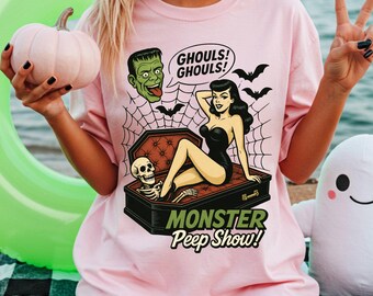 Monster Peep Show, Retro Pin-Up T-Shirt | Gildan Ring-Spun Cotton - Adult, Youth, Baby Sizes
