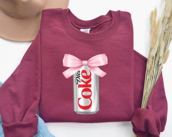 Diet Coke Sweatshirt, Pink Bow Coquette Crewneck - Funny Meme Slogan, DTF Print, Sizes XS-3XL