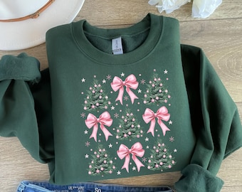 Coquette Bow Christmas Sweatshirt, Girly Christmas Sweater, Comfort Colors Christmas Sweatshirt, Coquette Bow Sweater, Christmas Tree Shirt