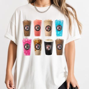 Camiseta con estampado de bebidas de café helado, ropa de cafetería a la moda, regalo para amantes del café