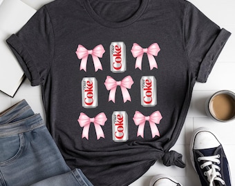 Diet Coke Shirt, Coquette Pink Bow Crewneck - Funny Soda Lover Tee, Multiple Styles, Ring-Spun Cotton