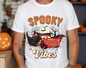 Spooky Vibes, Cartoon Vampire Halloween Tee | Ring-Spun Cotton | Youth-Adult Sizes, Funny Car Parody