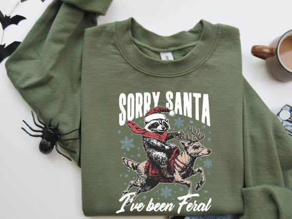 Christmas Raccoon Retro Funny Tee, Ring-Spun Cotton, Unisex Sizes