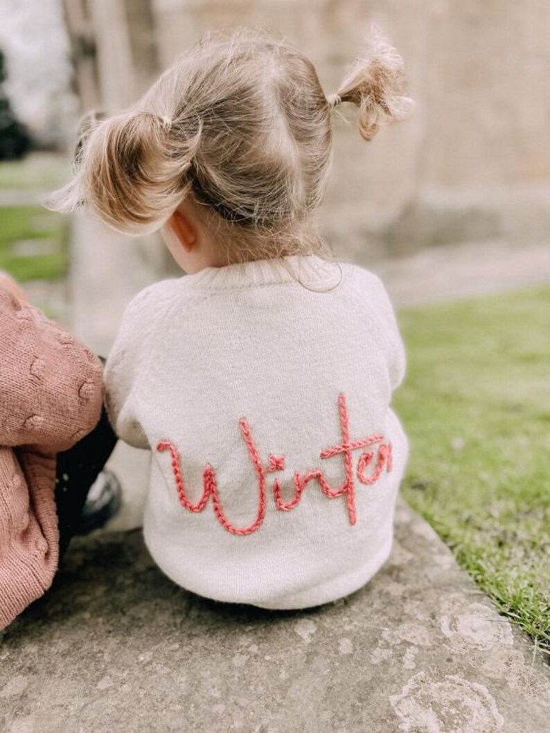 Custom Baby Sweater With Name Hand Embroidered, Personalized Pink