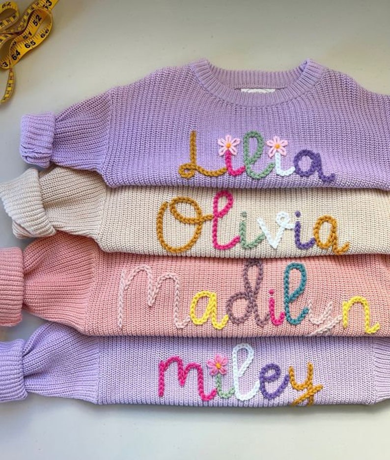 Custom Baby Sweater With Name Hand Embroidered, Personalized Pink