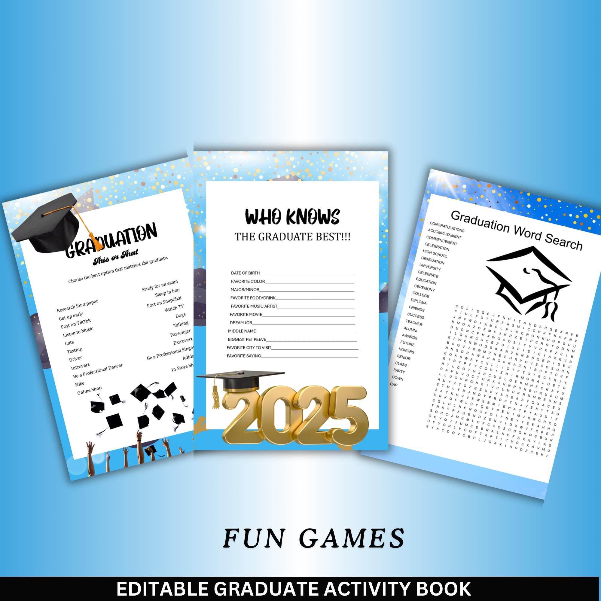 Graduation Exercise Book Graduation Activity Book: Printable Games & Photo Pages (digital ...