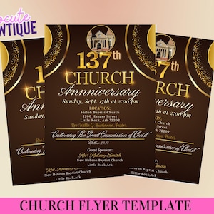 Braun / Gold-Flyer für die Jubiläumskirche bei CANVA Bearbeitbare und druckbare Vorlage Sofort-Download-Flyer Jubiläumskirche Kirchenveranstaltung