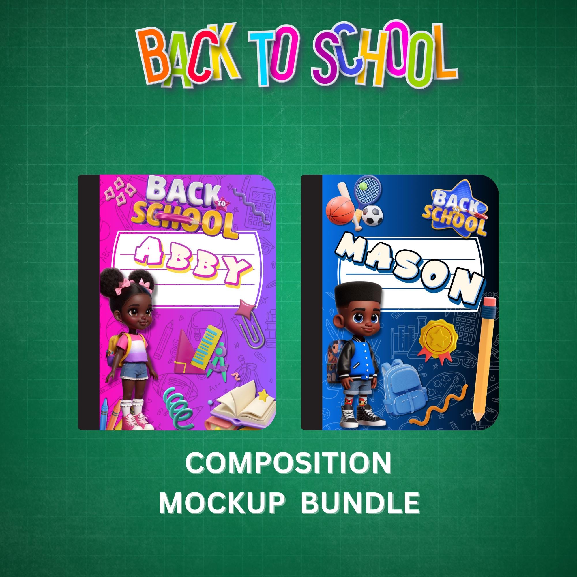 Canva Notebook Mockup Bundle: Back to School Composition Notebook Cover ...