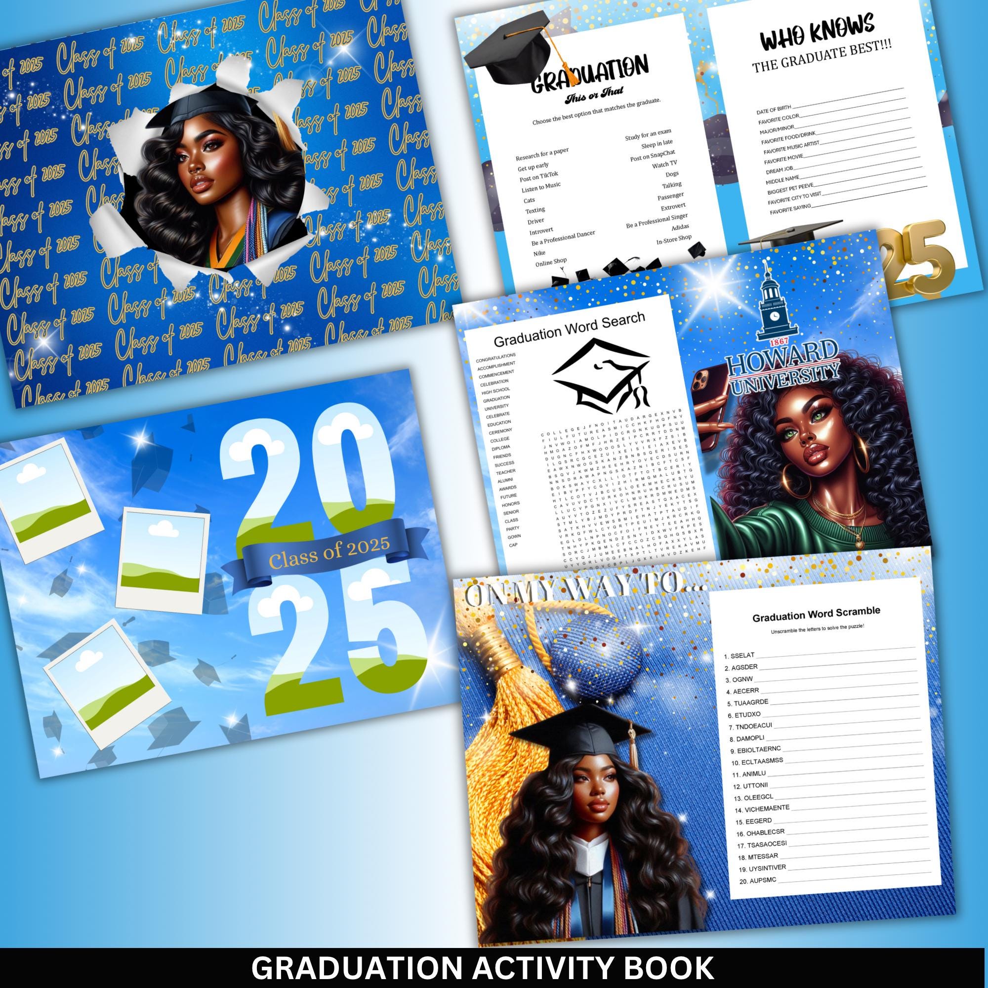 Graduation Exercise Book Graduation Activity Book: Printable Games & Photo Pages (digital ...