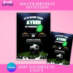 Editable Soccer Birthday Invitation: Black & Green Design (Digital Download)