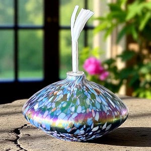Iridescent Confetti Glass Oil Lamp: Vintage Style Purple Blue Table Decor