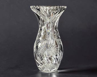 Ornate Cut Crystal Brilliant Vase Clear Faceted Corseted Large Hourglass  Cut Glass Flower Vase Royal Scot Crystal Wedding Gift RARE 11.5”
